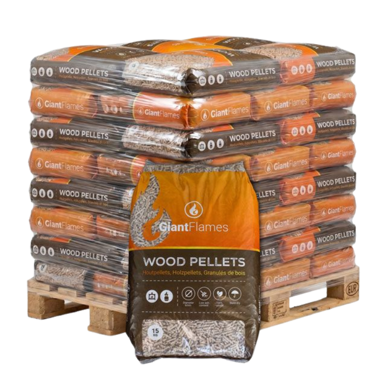 Giant Flames Holzpellets Halbe Palette 35 Säcke x 15 kg (525 kg) Premium Holzpellets ENplus A1 PEFC 100% Nadelholz