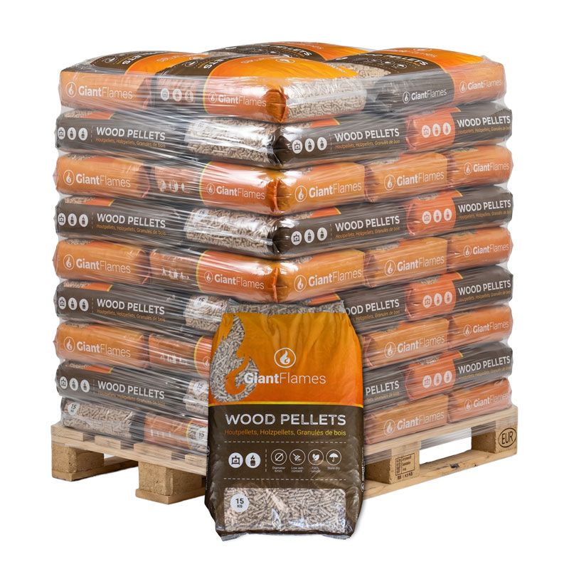 Giant Flames Holzpellets Palette 65 Säcke x 15 kg 975 kg Premium Holzpellets ENplus A1 PEFC 100% Nadelholz